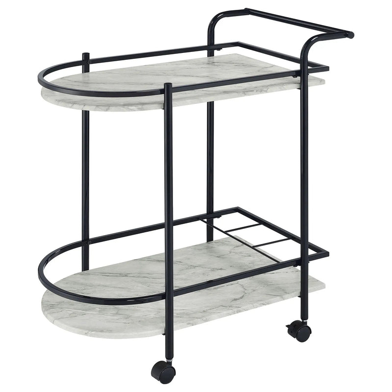 Desiree 2-tier Faux Marble Shelf Metal Bar Cart Black by Unique Piece Furniture
