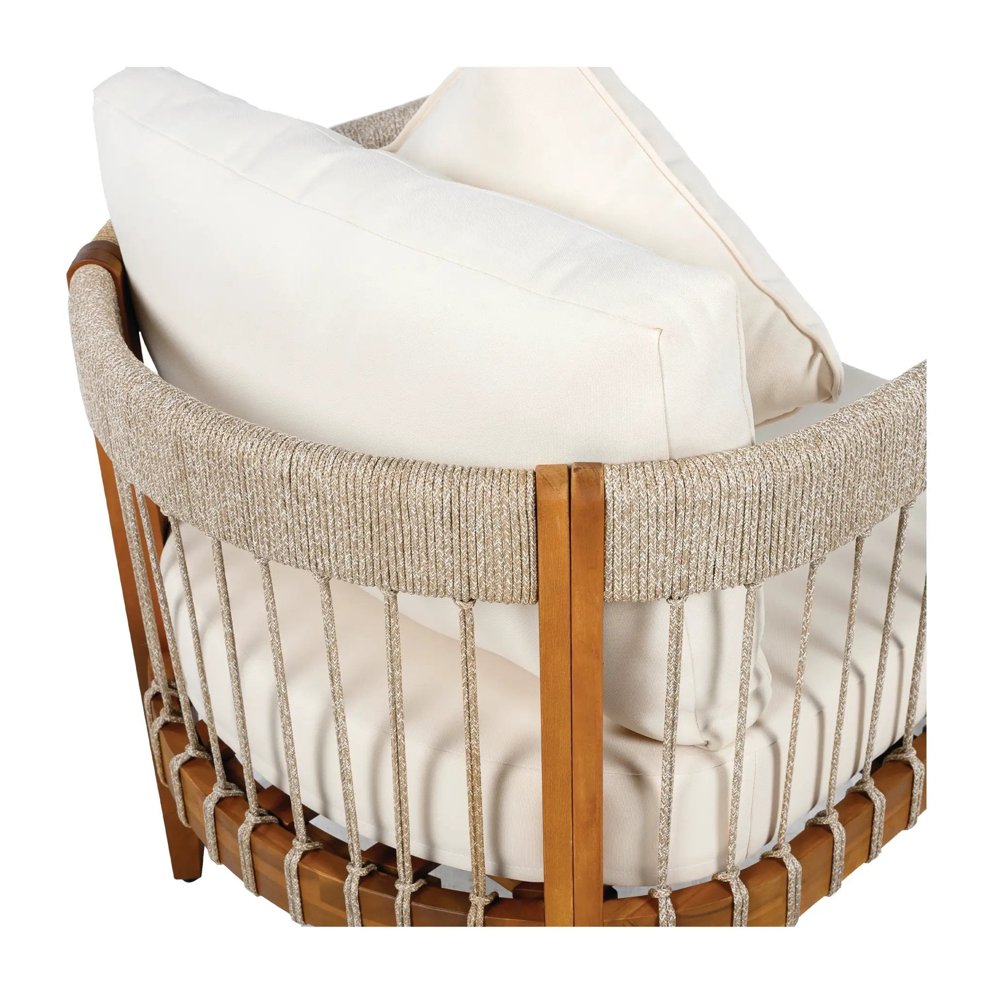 Acacia Wood Outdoor Club Chair with Handwoven Rope Accents & Curved Backrest by HouseOfZazla