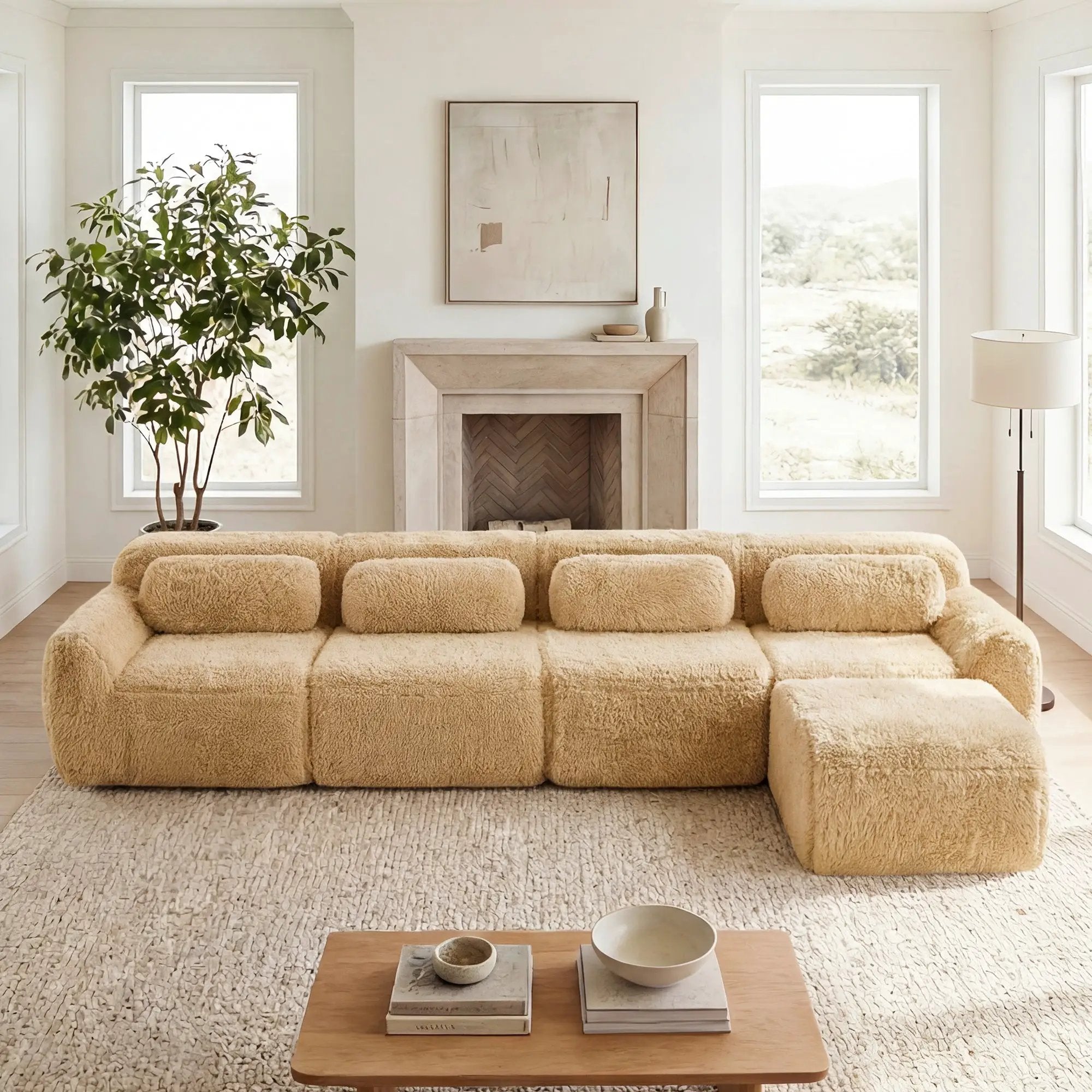 L-Shaped Soft And Fluffy Modular Sectional Sofa by HouseOfZazla