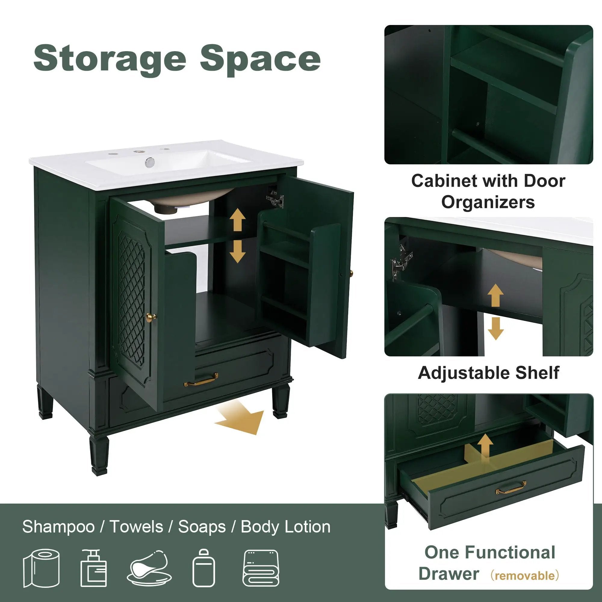 Bathroom Vanity With Sink, Soft Closing Door, Multi Functional Storage by HouseOfZazla