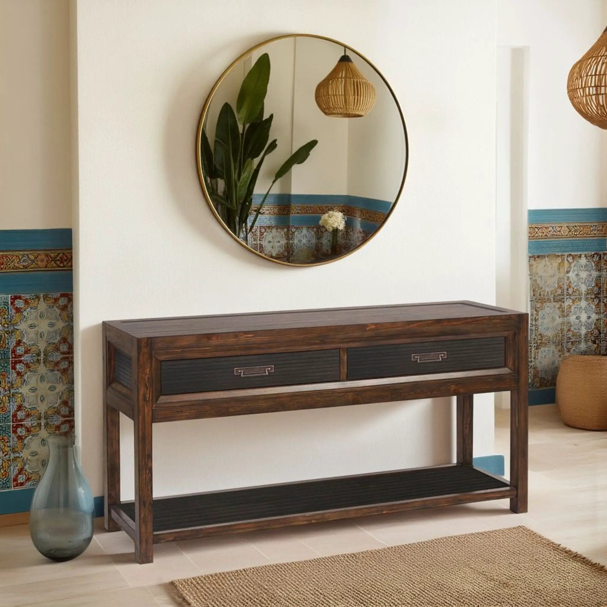 2 Drawer Sofa Table, 2 Tone - Brown by HouseOfZazla