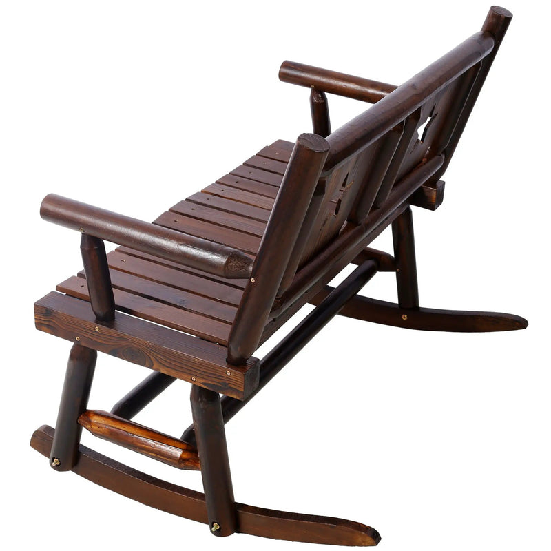 Rustic Outdoor Wood Rocking Bench Double Rocking Chair For 2 Persons With Curved Seat, Porch Rocker - Brown by HouseOfZazla