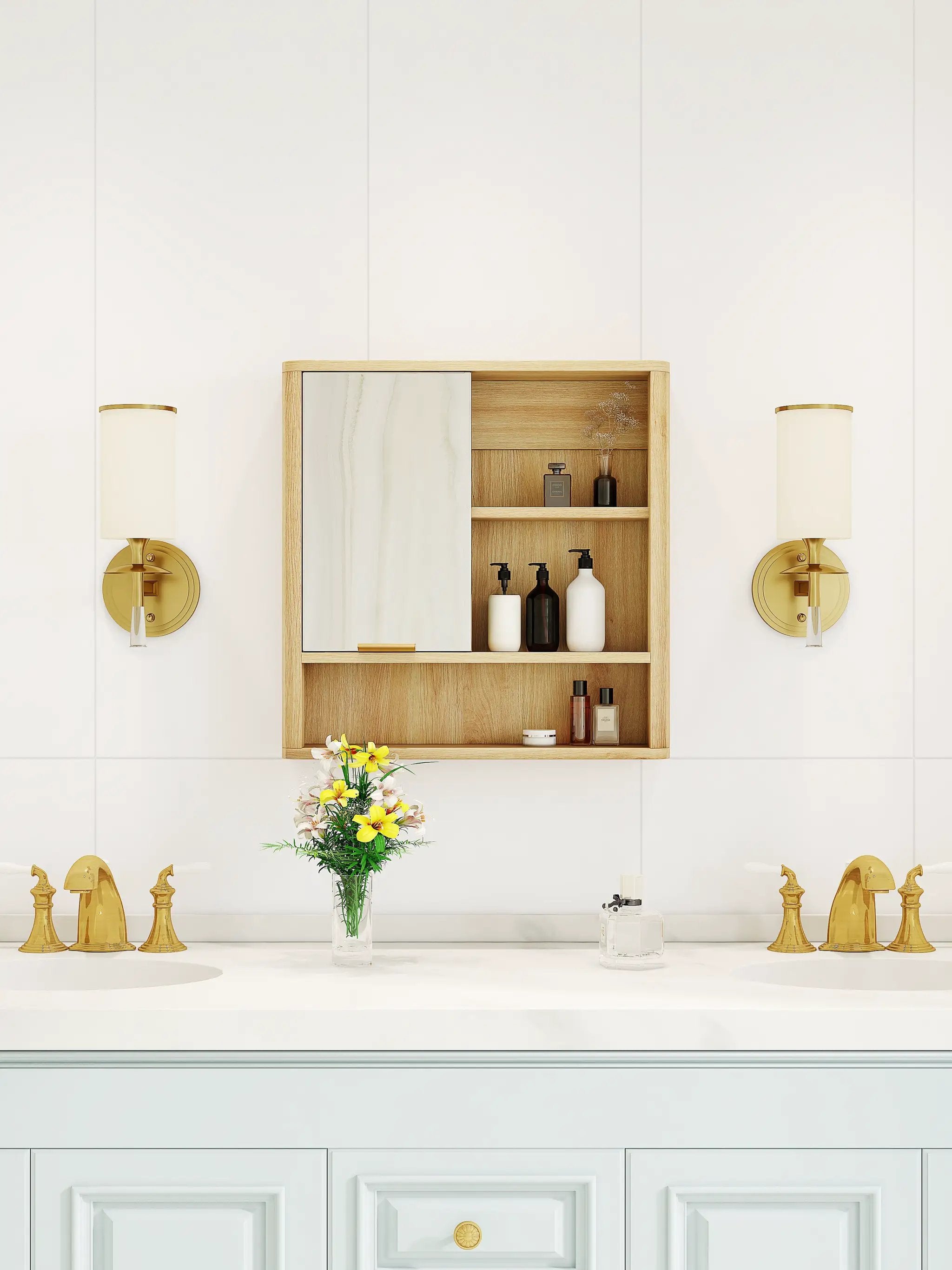 Natural Wood Finish Wall Mounted Mirror Cabinet by HouseOfZazla