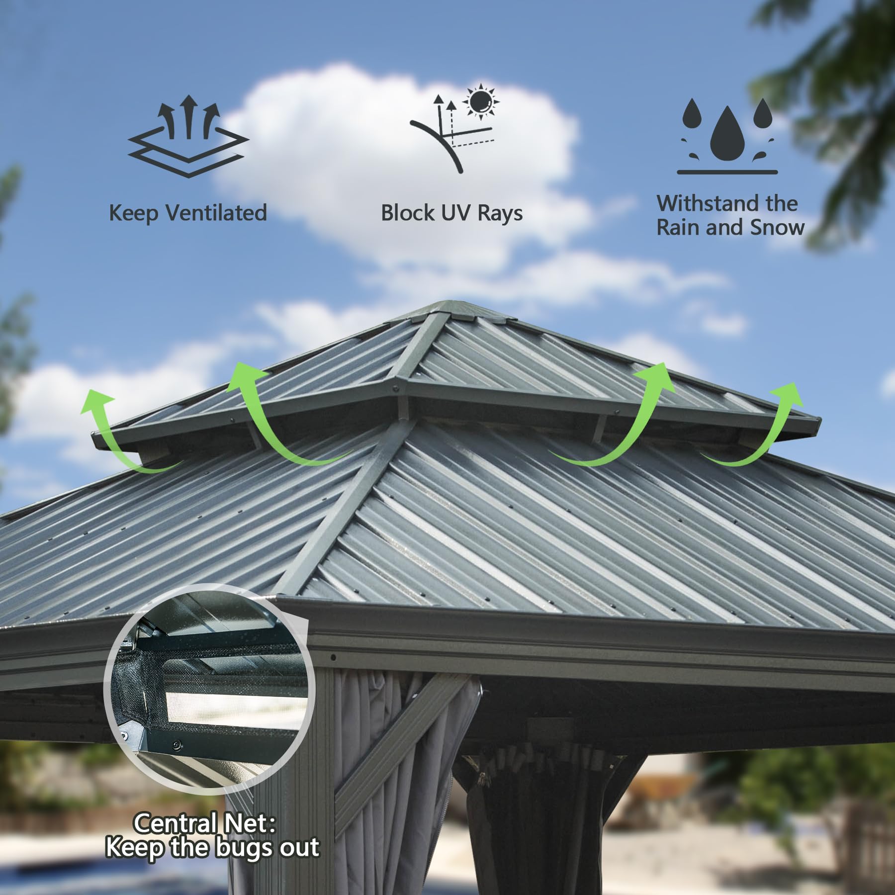 12'x12' Hardtop Gazebo Canopy with Galvanized Steel Double Roof by HouseOfZazla
