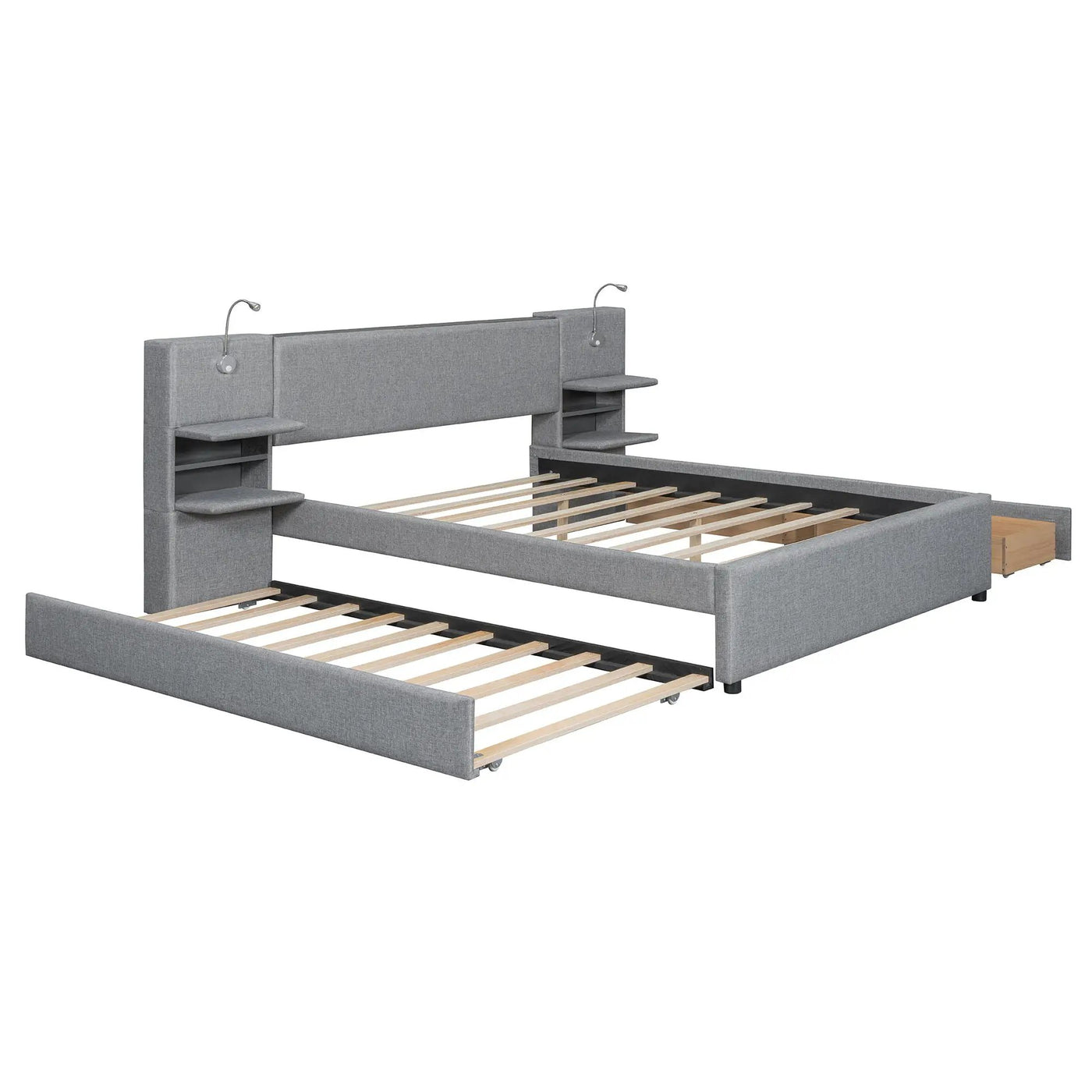 Upholstered Platform Bed With Reading Lights, Drawers, Trundle And Shelves by Unique Piece Furniture