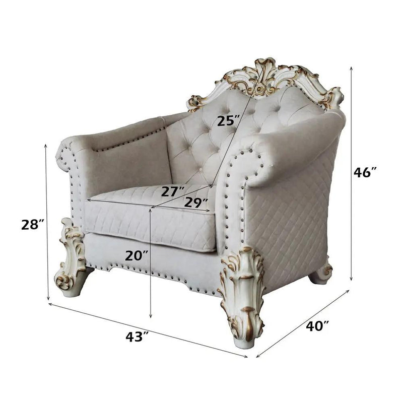 Vendome II - Chair With 2 Pillows - Two Tone Ivory Fabric & Antique Pearl by Unique Piece Furniture