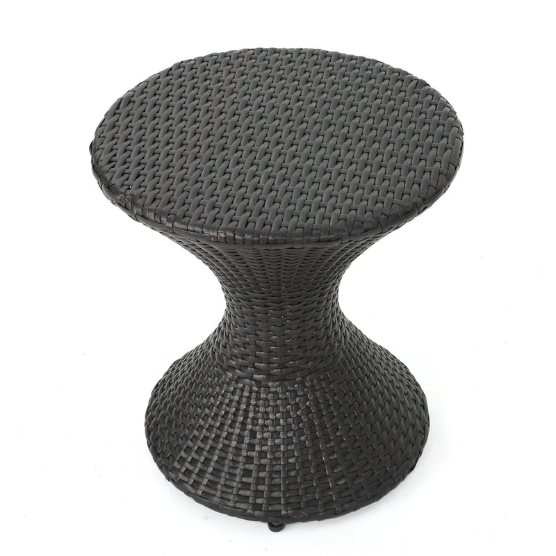Outdoor 16-Inch Multi-Brown Wicker Hourglass Side Table by HouseOfZazla