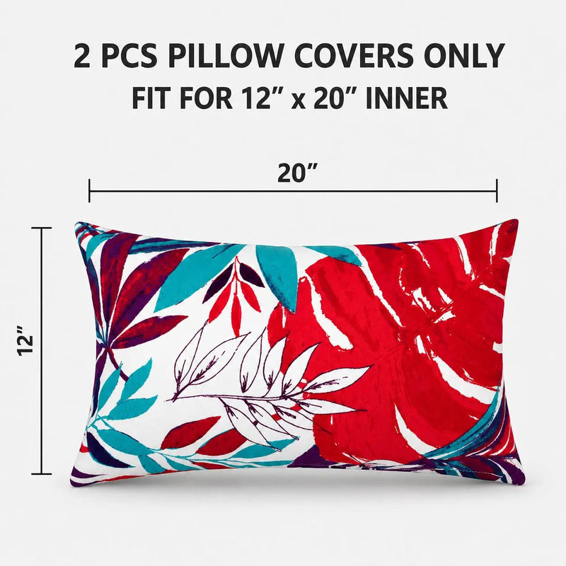 2 Pack Outdoor Lumbar Pillow Covers - Tropical Leaves by HouseOfZazla