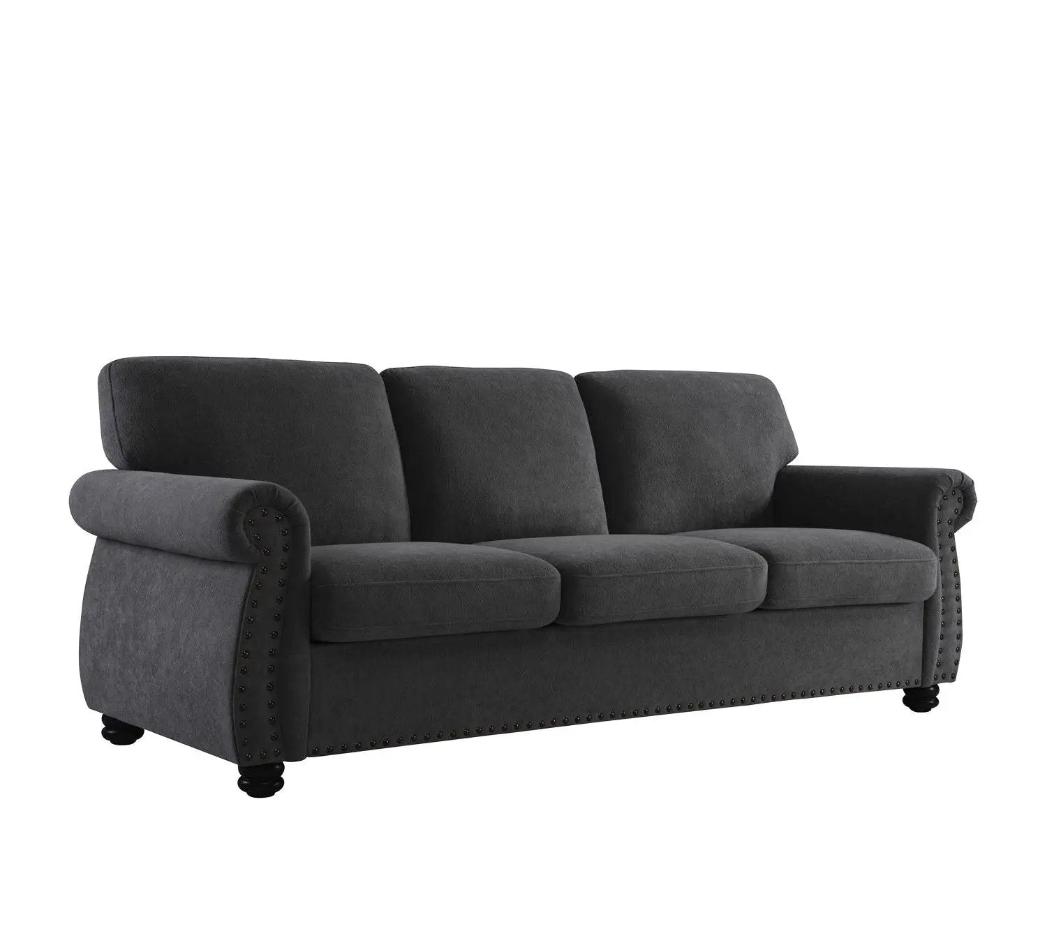 Soft Sofa, Upholstered 3 Seater Couch With High Density Foam, Loose Back Cushions And Turned Legs by HouseOfZazla