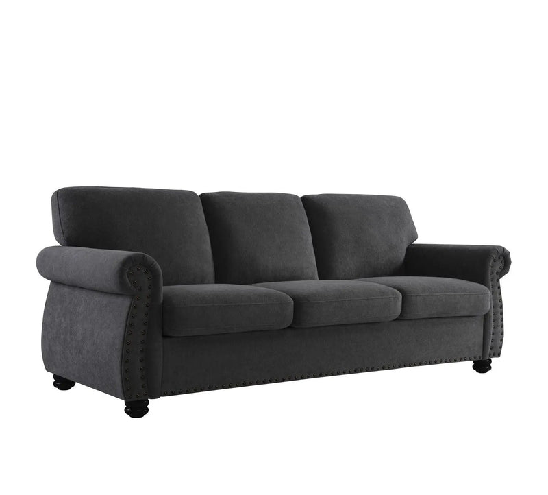 Soft Sofa, Upholstered 3 Seater Couch With High Density Foam, Loose Back Cushions And Turned Legs by HouseOfZazla