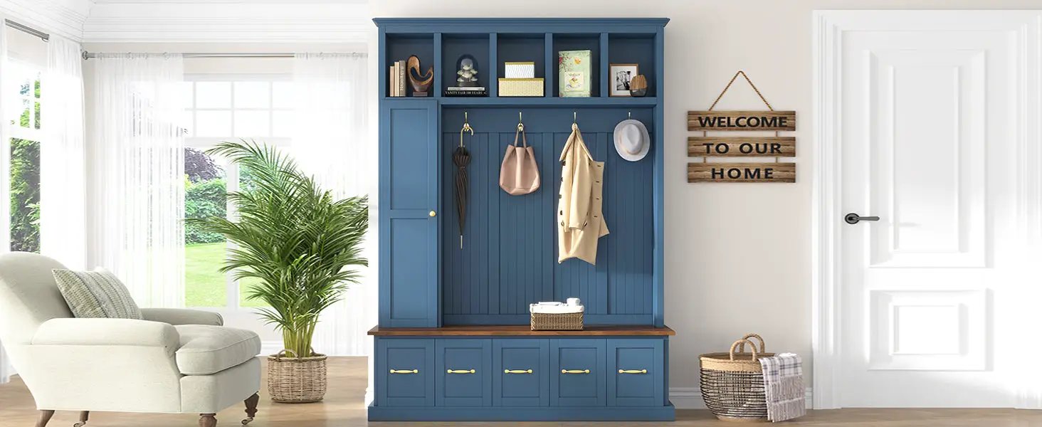 U-Can Entryway Hall Tree with Coat Hooks, Shoe Bench & Drawer Storage Cabinet by HouseOfZazla