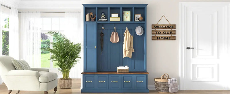 U-Can Entryway Hall Tree with Coat Hooks, Shoe Bench & Drawer Storage Cabinet by HouseOfZazla