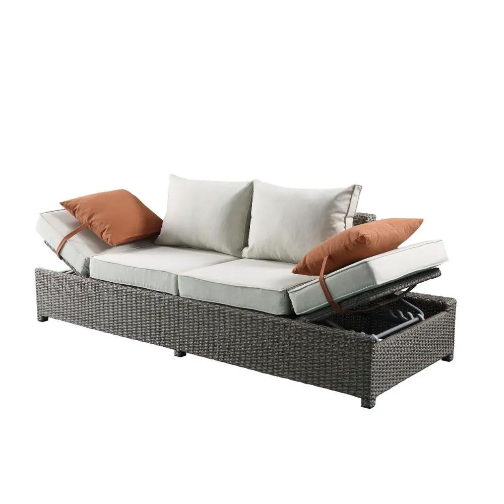 Salena - Patio Sofa With 2 Pillows & Ottoman - Beige Fabric & Gray Wicker by Unique Piece Furniture
