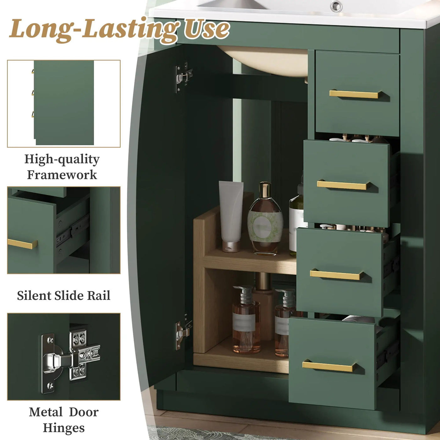 Modern Bathroom Vanity With 1 Door And 3 Drawers by Unique Piece Furniture