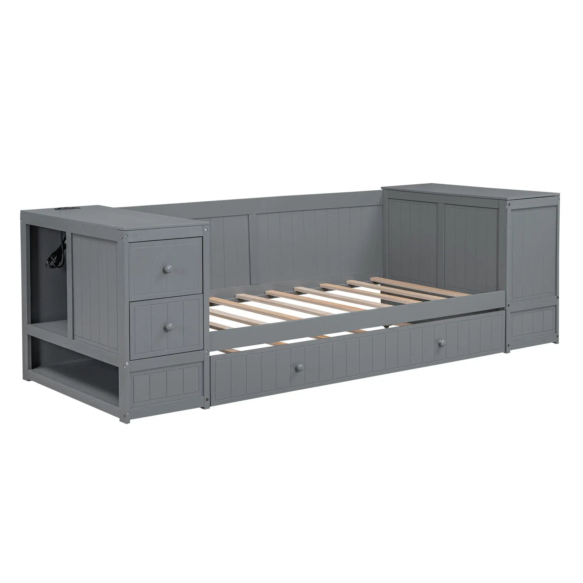Daybed With Storage Arms, Trundle And Charging Station