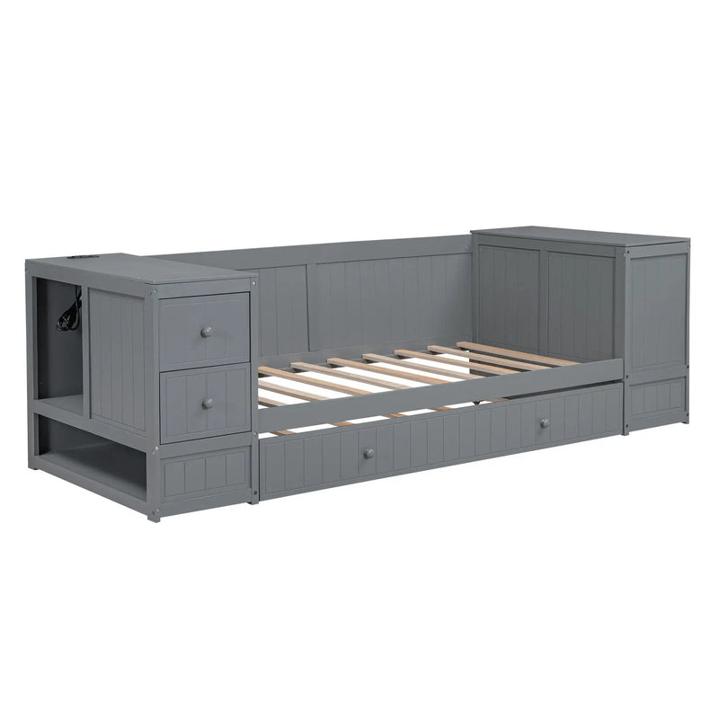 Daybed With Storage Arms, Trundle And Charging Station