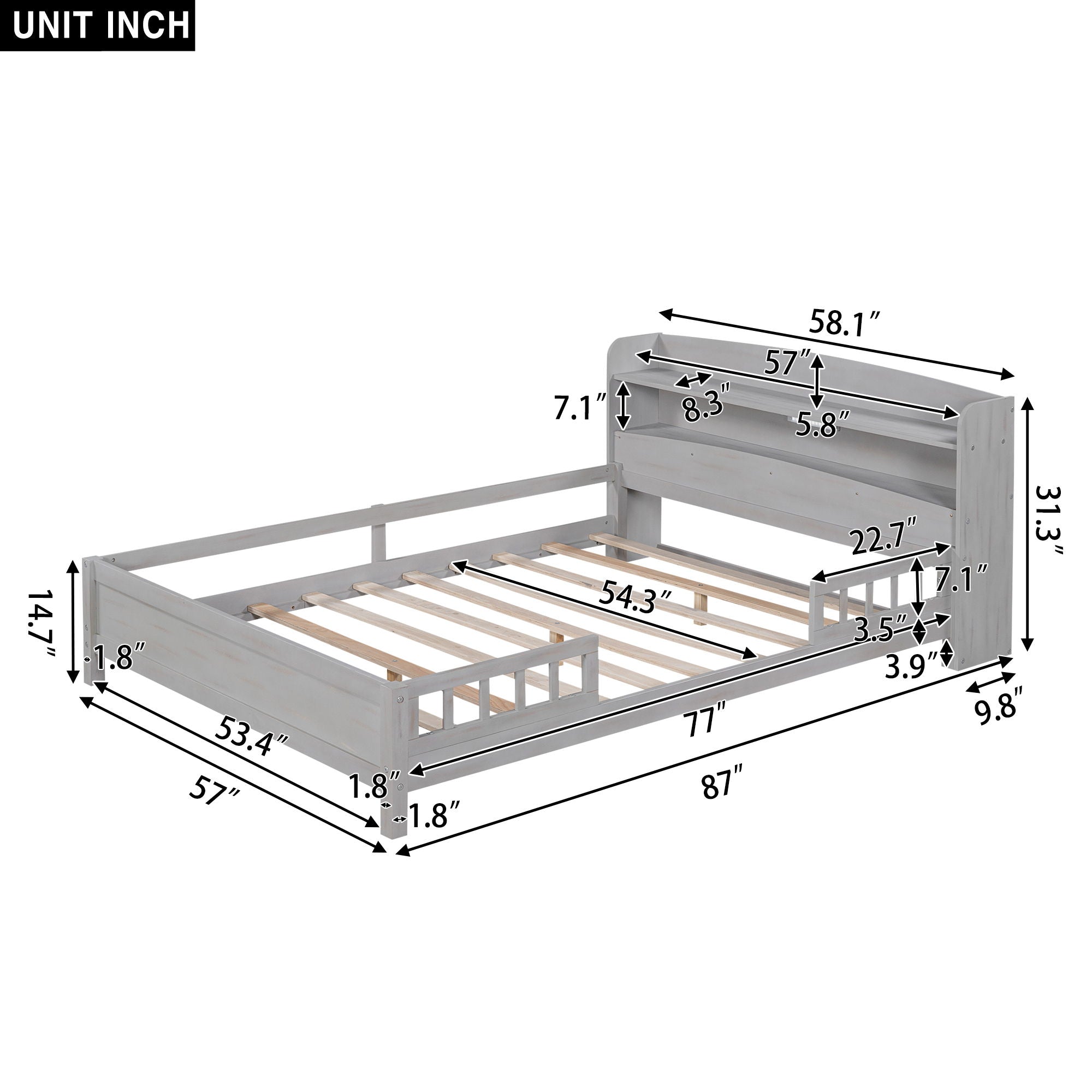 Wood Platform Bed With Built In LED Light, Storage Headboard And Guardrail by Unique Piece Furniture