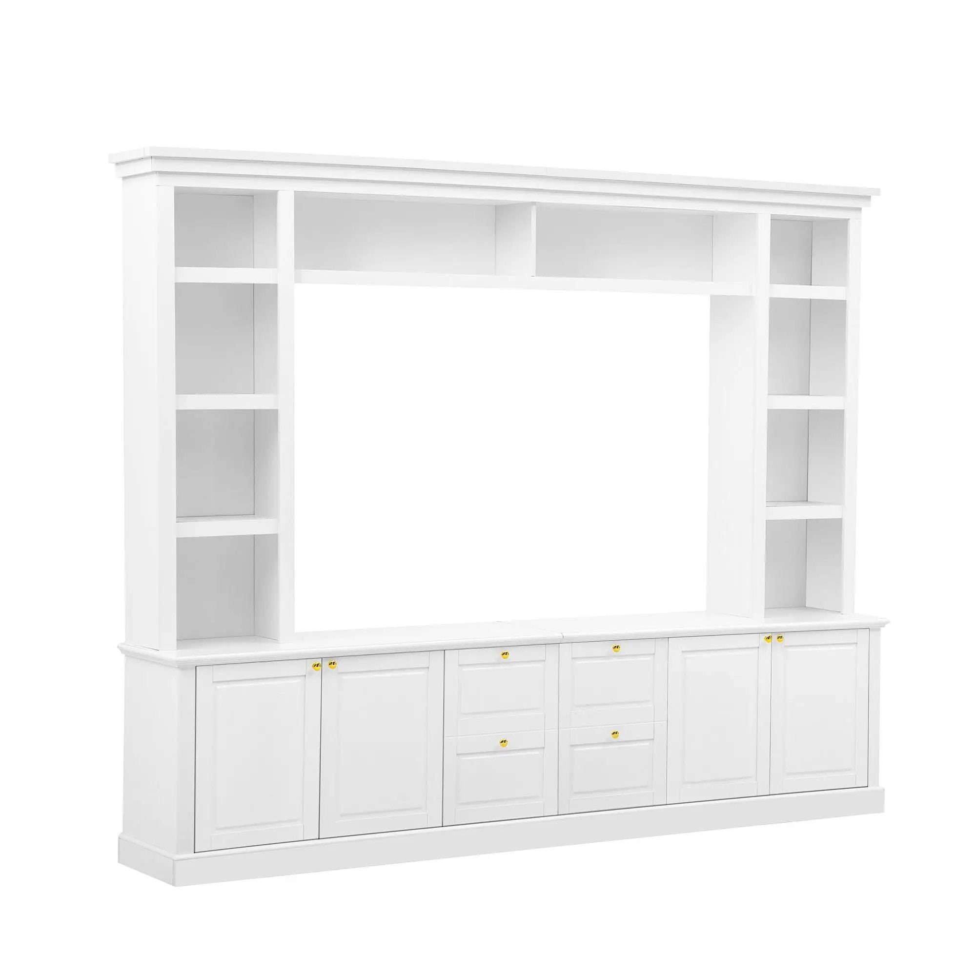 TV Stand With Bookcase, Storage Cabinet With 3 Adjustable Shelves, Living Room Entertainment Center - White by HouseOfZazla
