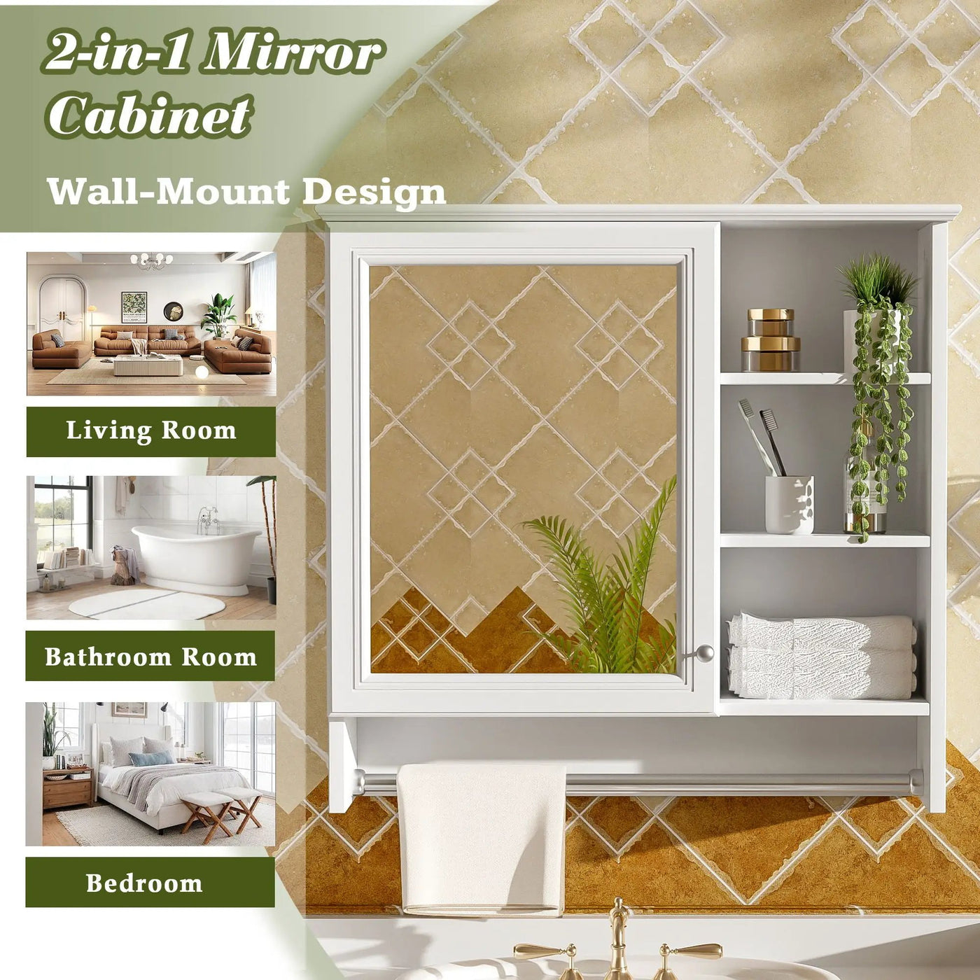 Wall Mount 2 In 1 Mirror Cabinet With Adjustable Shelf, Soft-Closing Hinges by HouseOfZazla