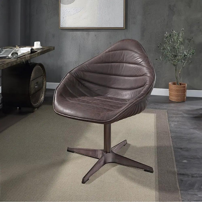 Pipino - Accent Chair With Swivel - Antique Ebony Top Grain Leather by Unique Piece Furniture