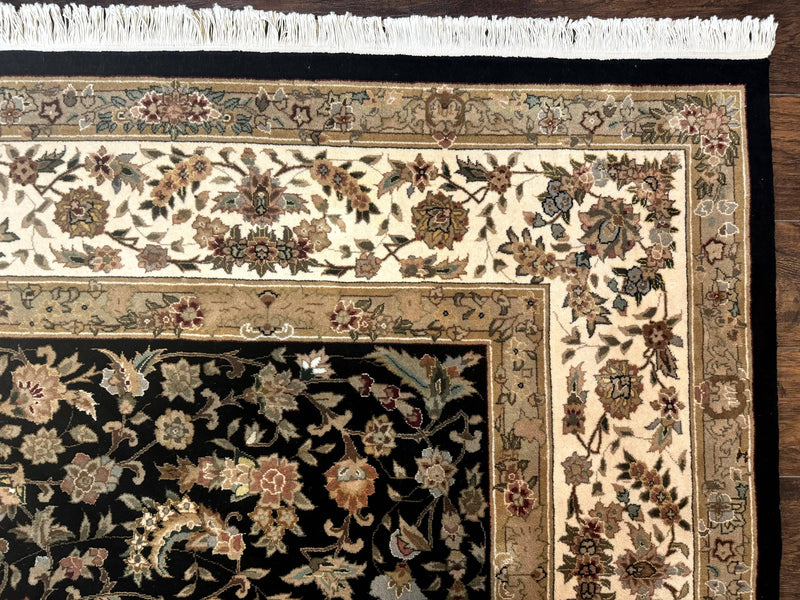Sino Persian Rug 9x12, Floral Medallion, Black and Ivory, Elegant by Jewel Rugs