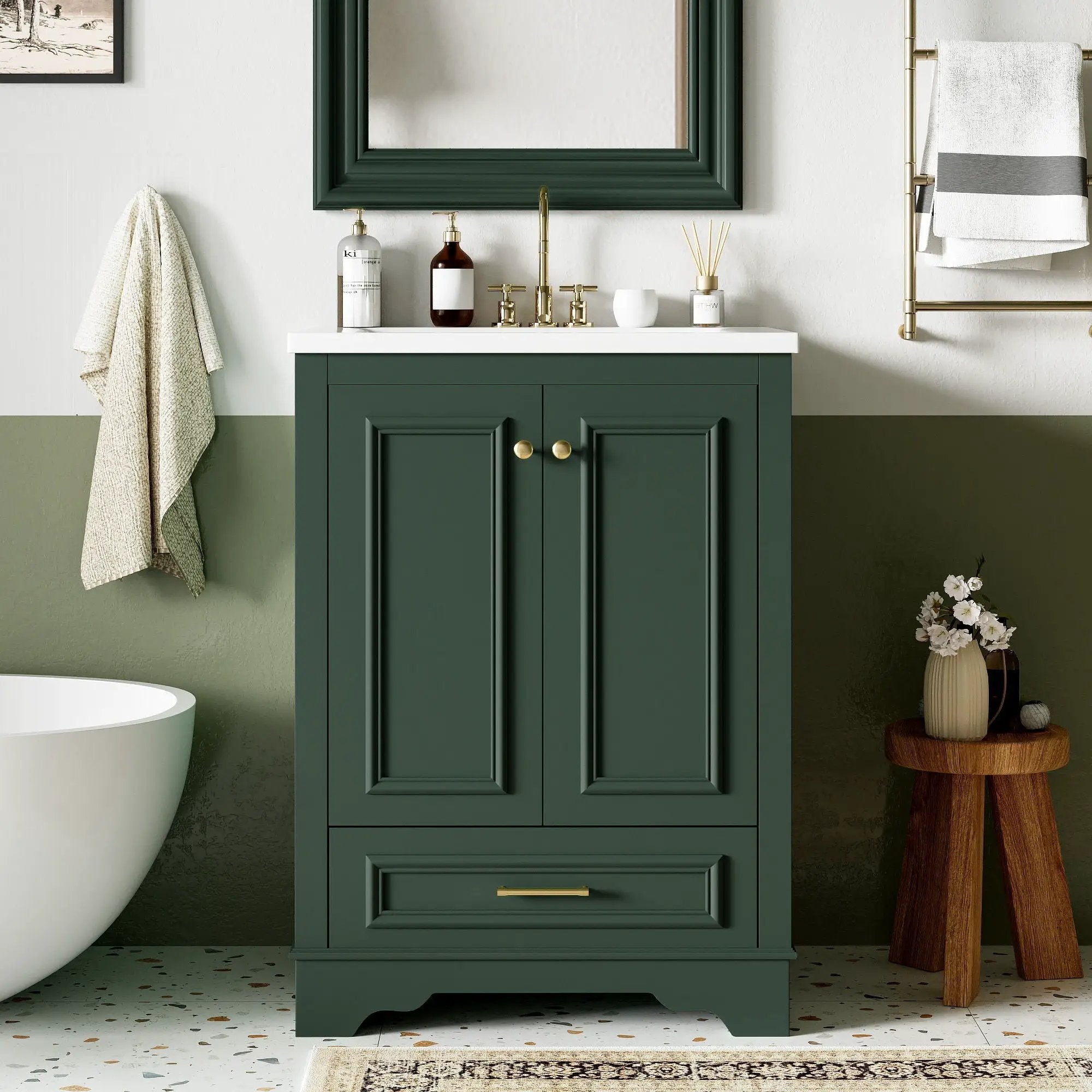 Bathroom Vanity With Ceramic Sink Combo, Modern Freestanding Storage Cabinet With Silver Handles by Unique Piece Furniture