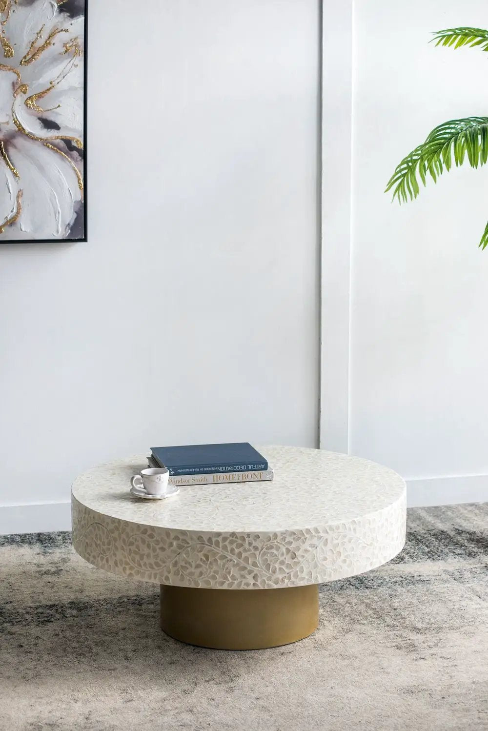 Unique Capiz Coffee Table & Pedestal Base by Unique Piece Furniture
