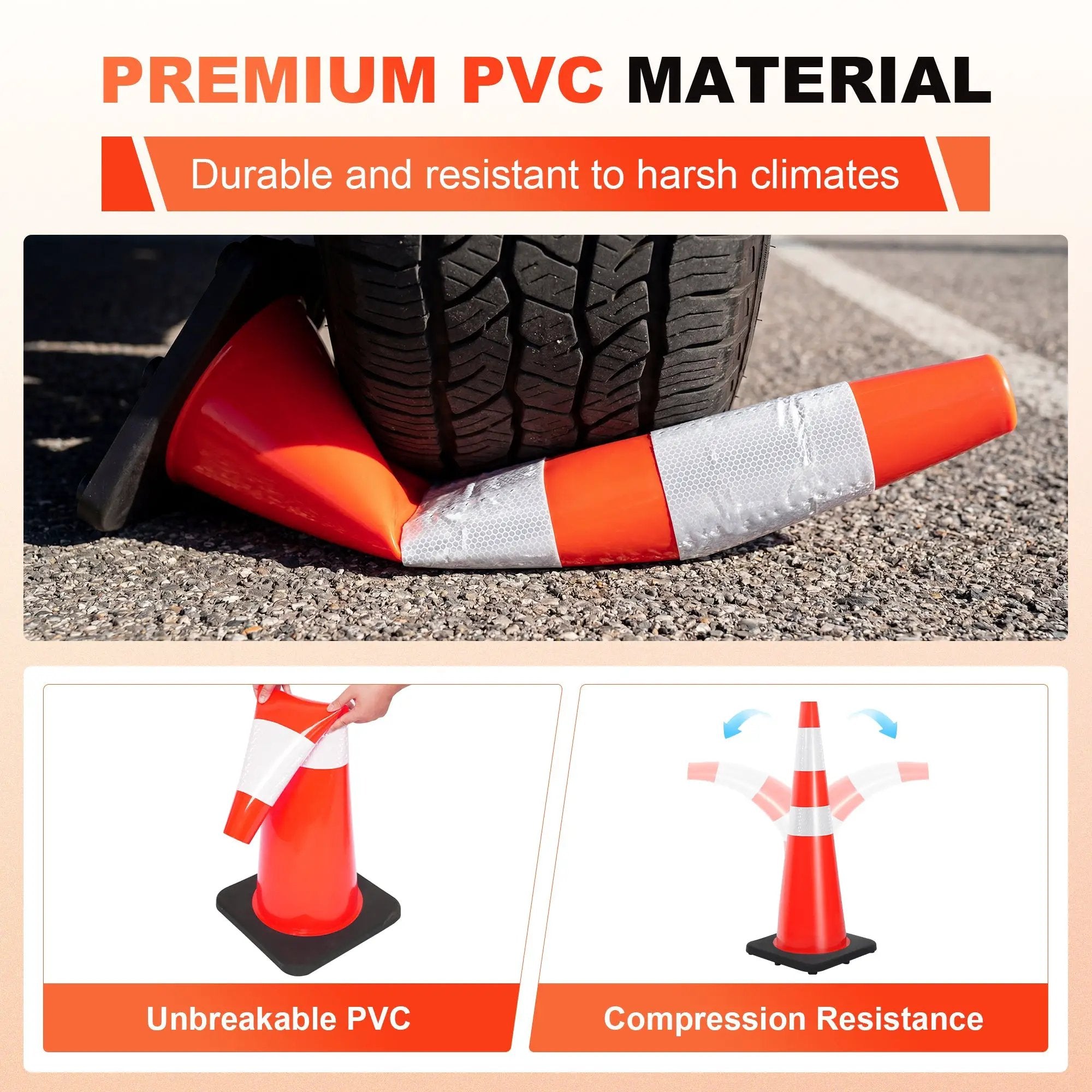 36" Heavy-Duty Traffic Cones with High-Visibility Reflective Collars - 4 Pack by HouseOfZazla