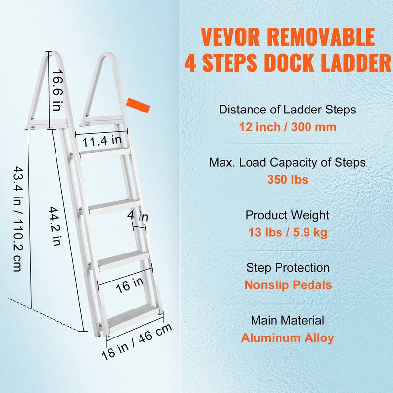 Dock Ladder, Removable 4 Steps, 350 lbs Load Capacity by HouseOfZazla