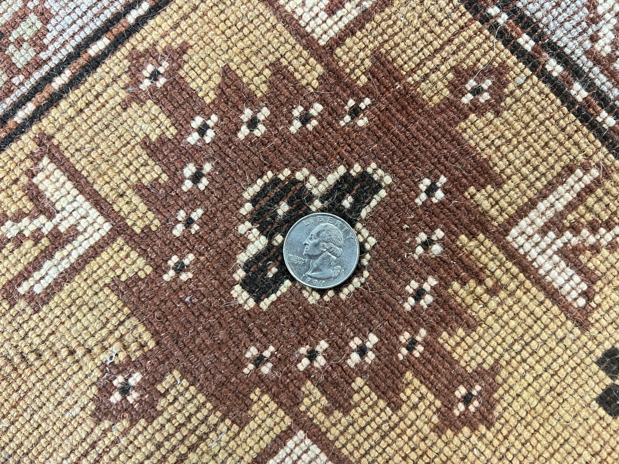 Turkish Rug 7x10, Wool Hand Knotted Vintage Carpet, Geometric Kazak Pattern by Jewel Rugs