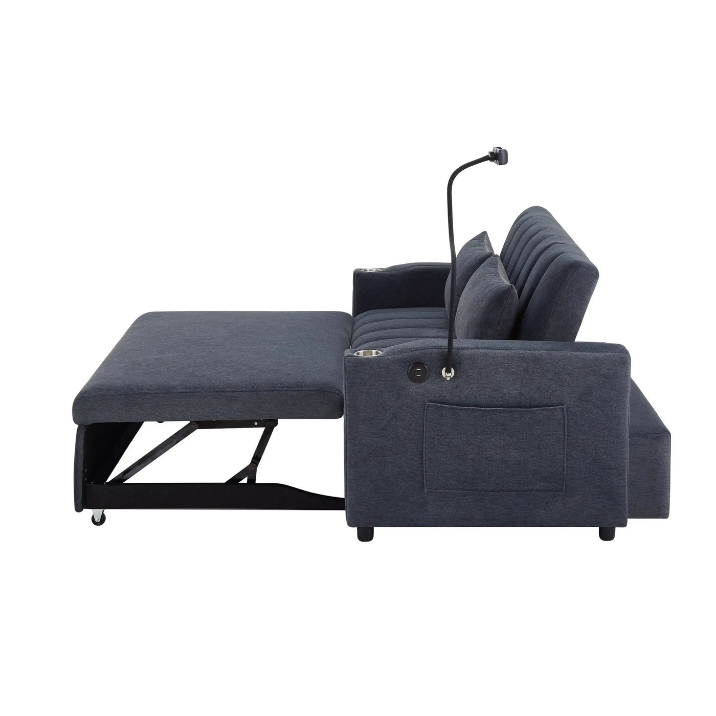 Convertible Sofa Bed Loveseat Sofa With Three USB Ports, Two Side Pockets, Two Cup Holders And 360° swivel Phone Holder For Living Room by HouseOfZazla