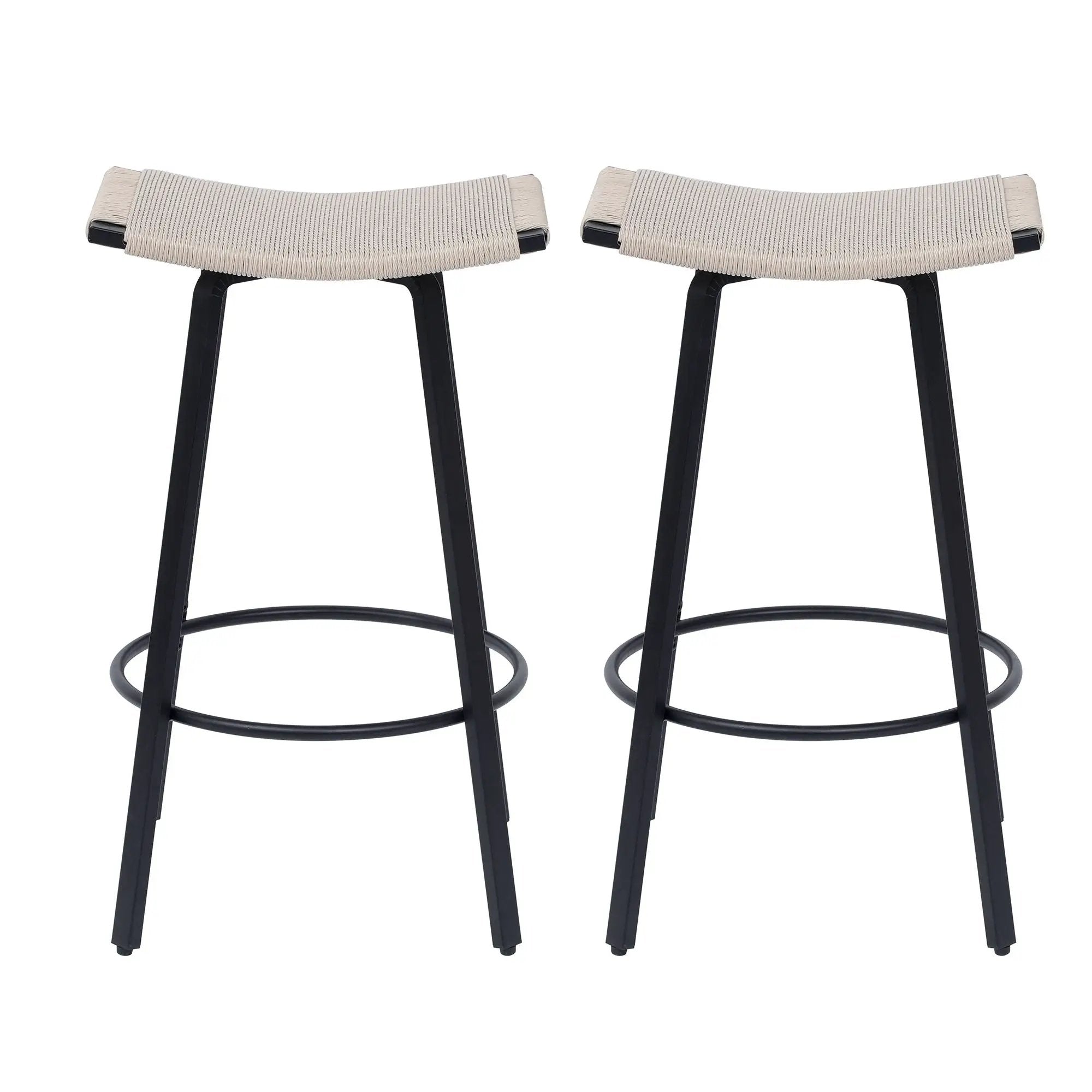 Counter Height Bar Stools Backless Handwoven Kitchen Dining Chairs With Round Footrest (Set of 2) Weaving Pub Stoo - Creamy White by Unique Piece Furniture