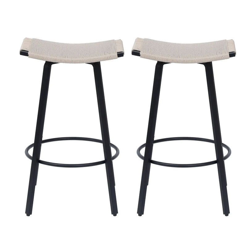 Counter Height Bar Stools Backless Handwoven Kitchen Dining Chairs With Round Footrest (Set of 2) Weaving Pub Stoo - Creamy White by Unique Piece Furniture