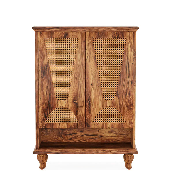 Shoe Cabinet With 5 Tier Freestanding Organizer, Ventilated Doors - Natural Wood