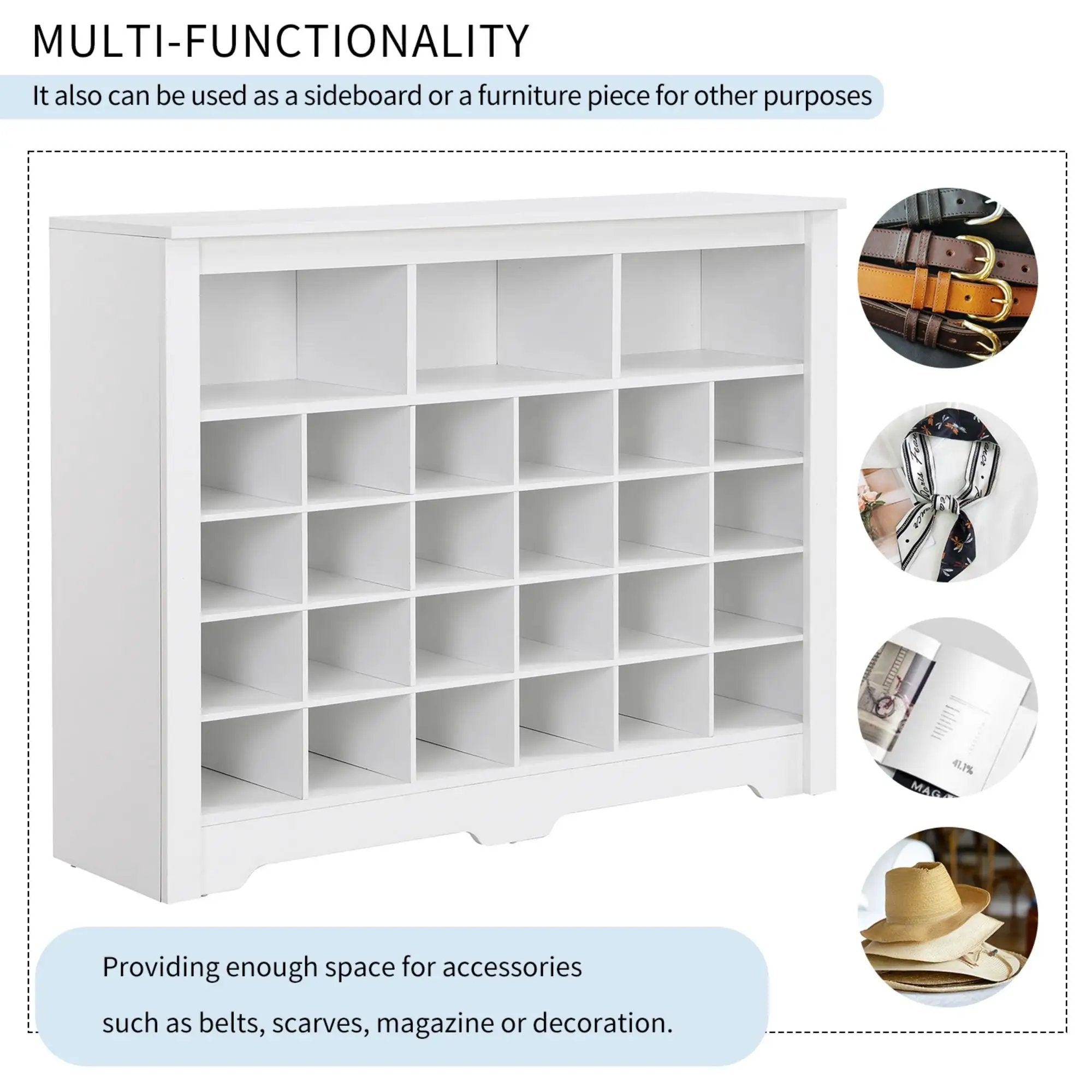 24 Shoe Cubby Console, Shoe Cabinet - White