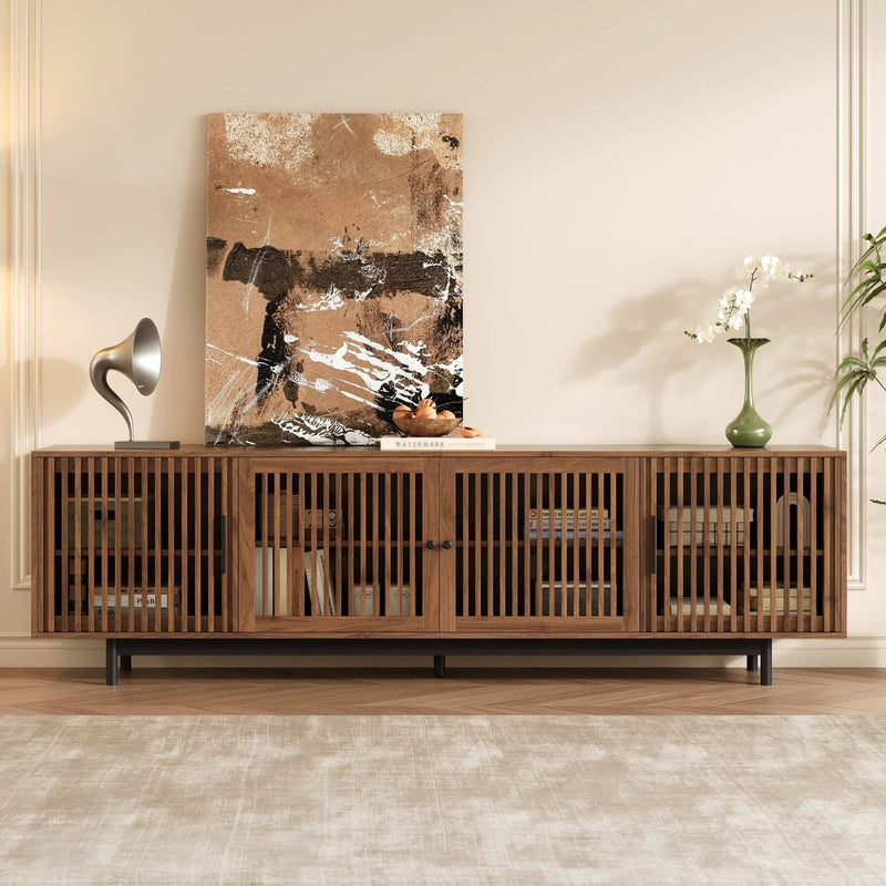 TV Stand For TVs, Entertainment Center With Closed Storage & Cable Management, Soft Closing Hinges - Walnut by HouseOfZazla