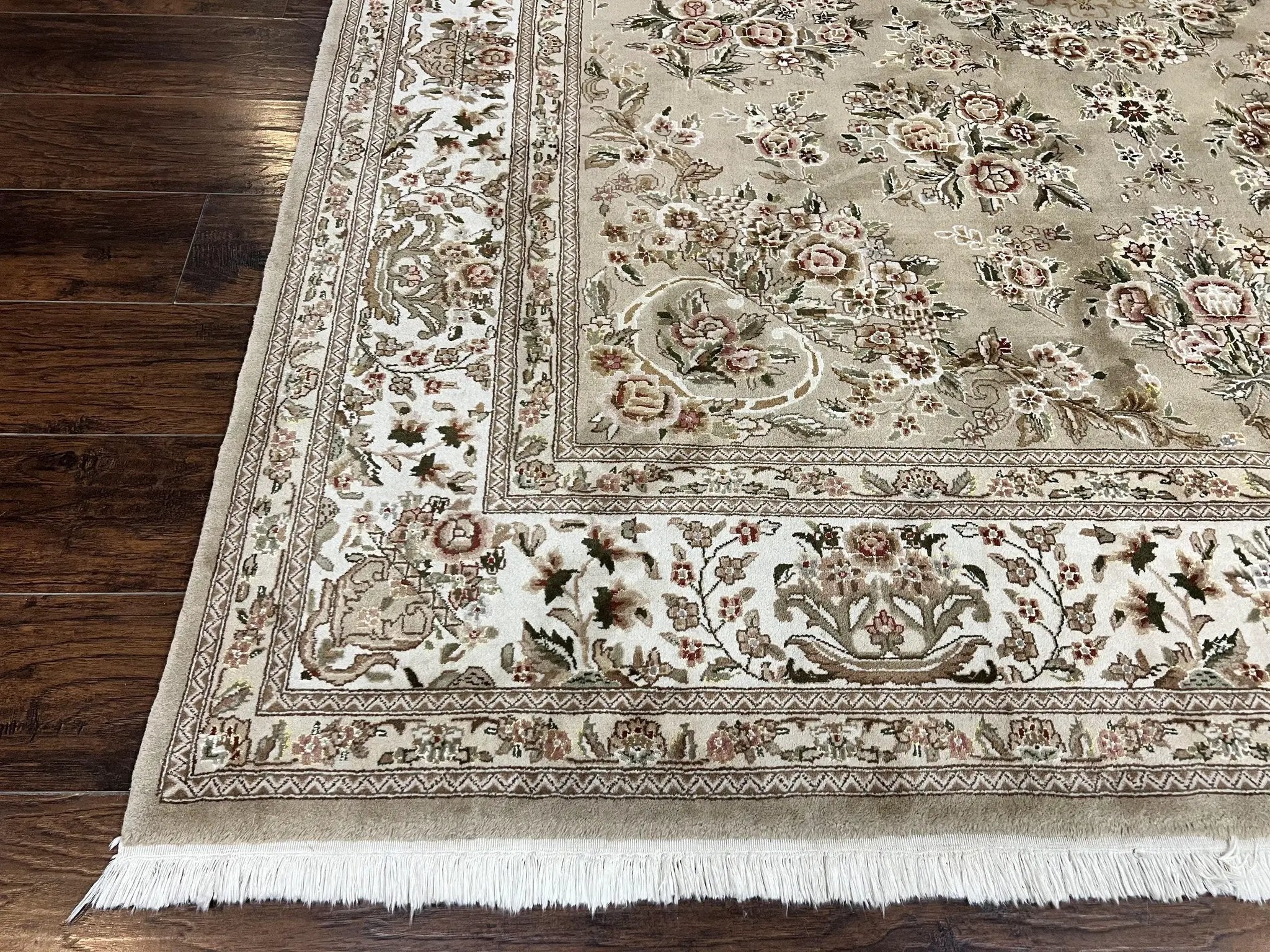Sino Persian Rug 8x10, Soft Wool, Silk Highlights, Hand Knotted Vintage Carpet, Taupe & Ivory, Floral, Traditional Rug 8 x 10 by Jewel Rugs