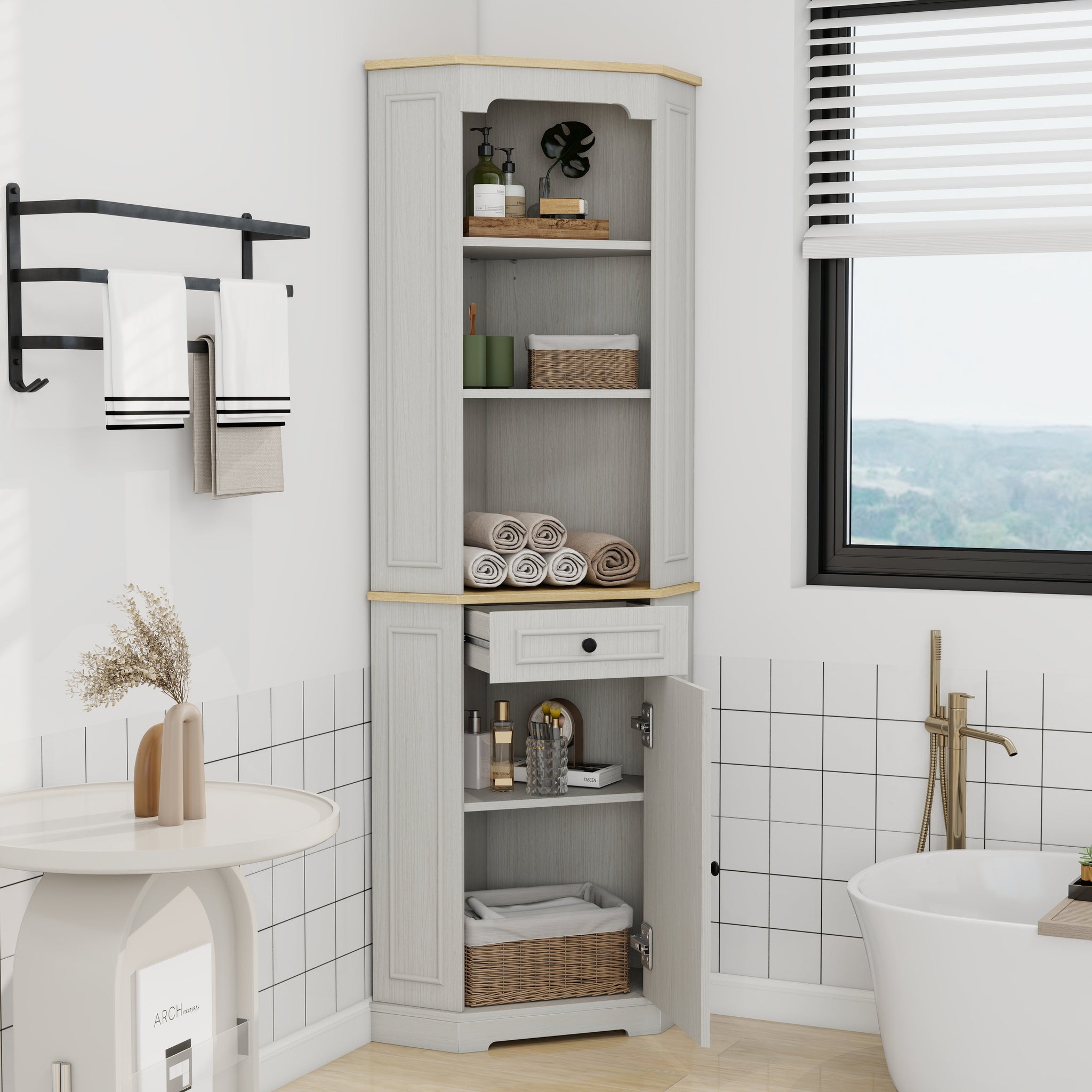 68" Tall Corner Cabinet with Door, Drawer, and Adjustable Shelf by HouseOfZazla