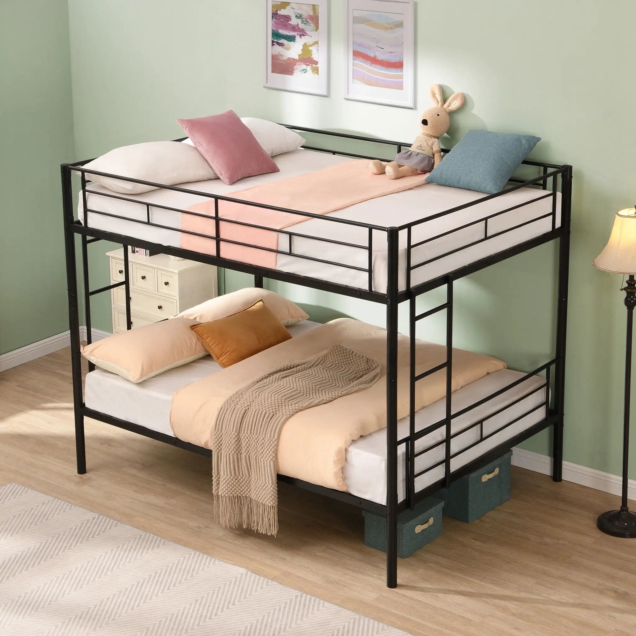 Modern Metal Bunk Bed, Full Over Full, No Box Spring Needed - Black by HouseOfZazla