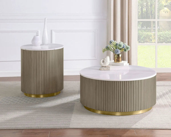 Jason 2-piece Round White Marble Coffee Table Set Greige