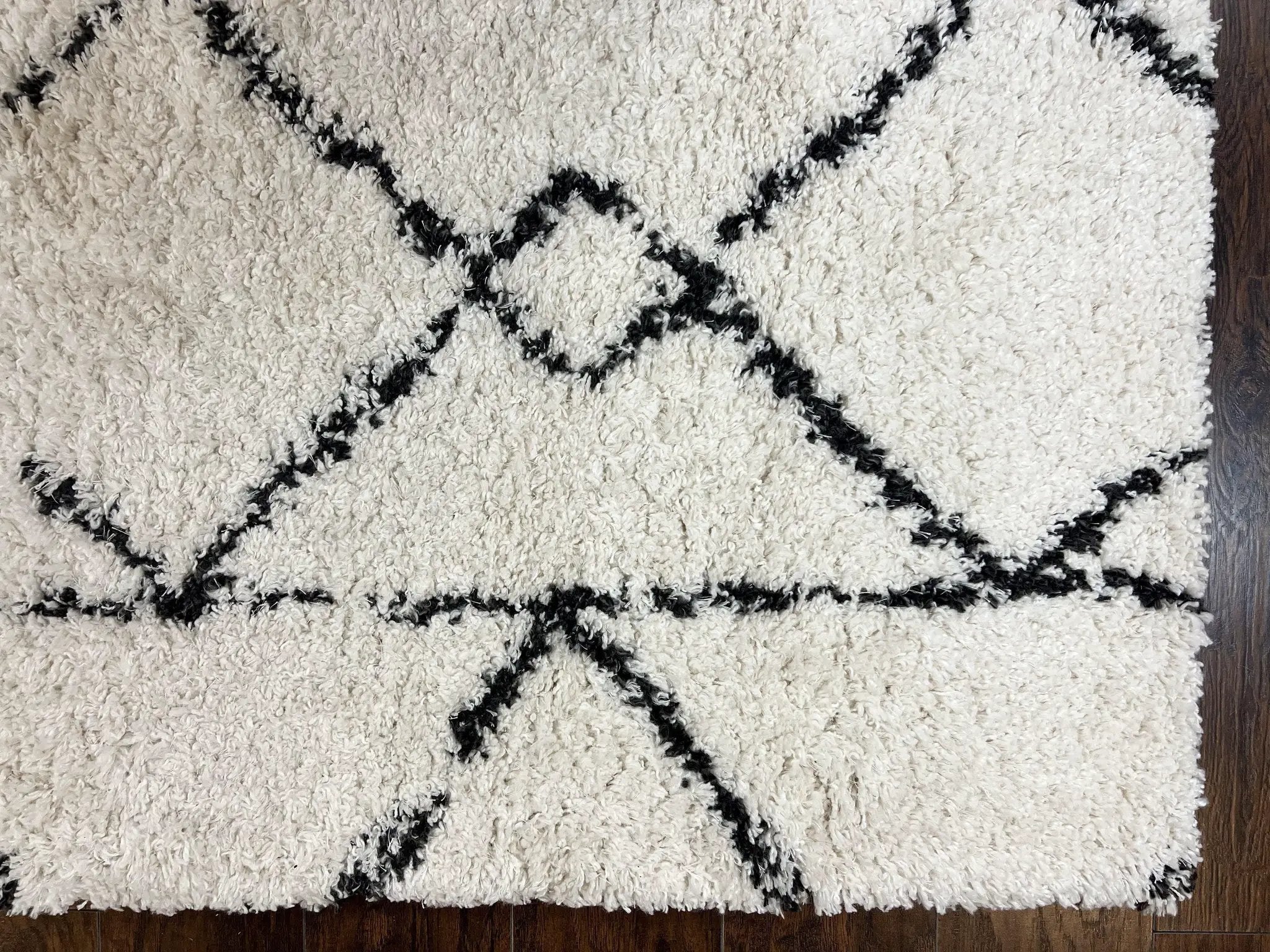 Modern Shag Rug 5x7, Ivory and Black Area Rug 5 x 7 ft by Jewel Rugs