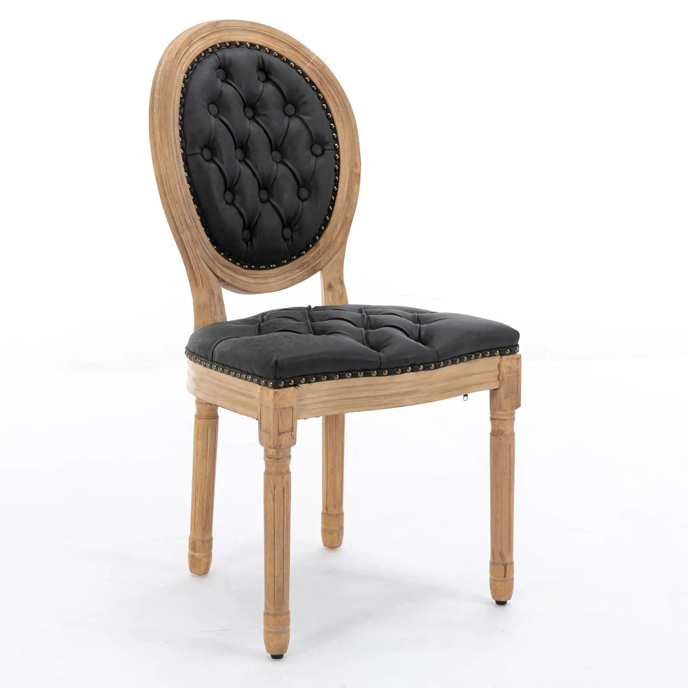 French Style Solid Wood Frame Antique Painting, Hand-Pulled Buckle Decoration Artificial Dining Chair With Nailhead Trim, Wood Legs by Unique Piece Furniture