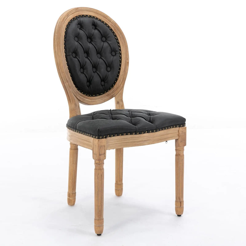French Style Solid Wood Frame Antique Painting, Hand-Pulled Buckle Decoration Artificial Dining Chair With Nailhead Trim, Wood Legs by HouseOfZazla