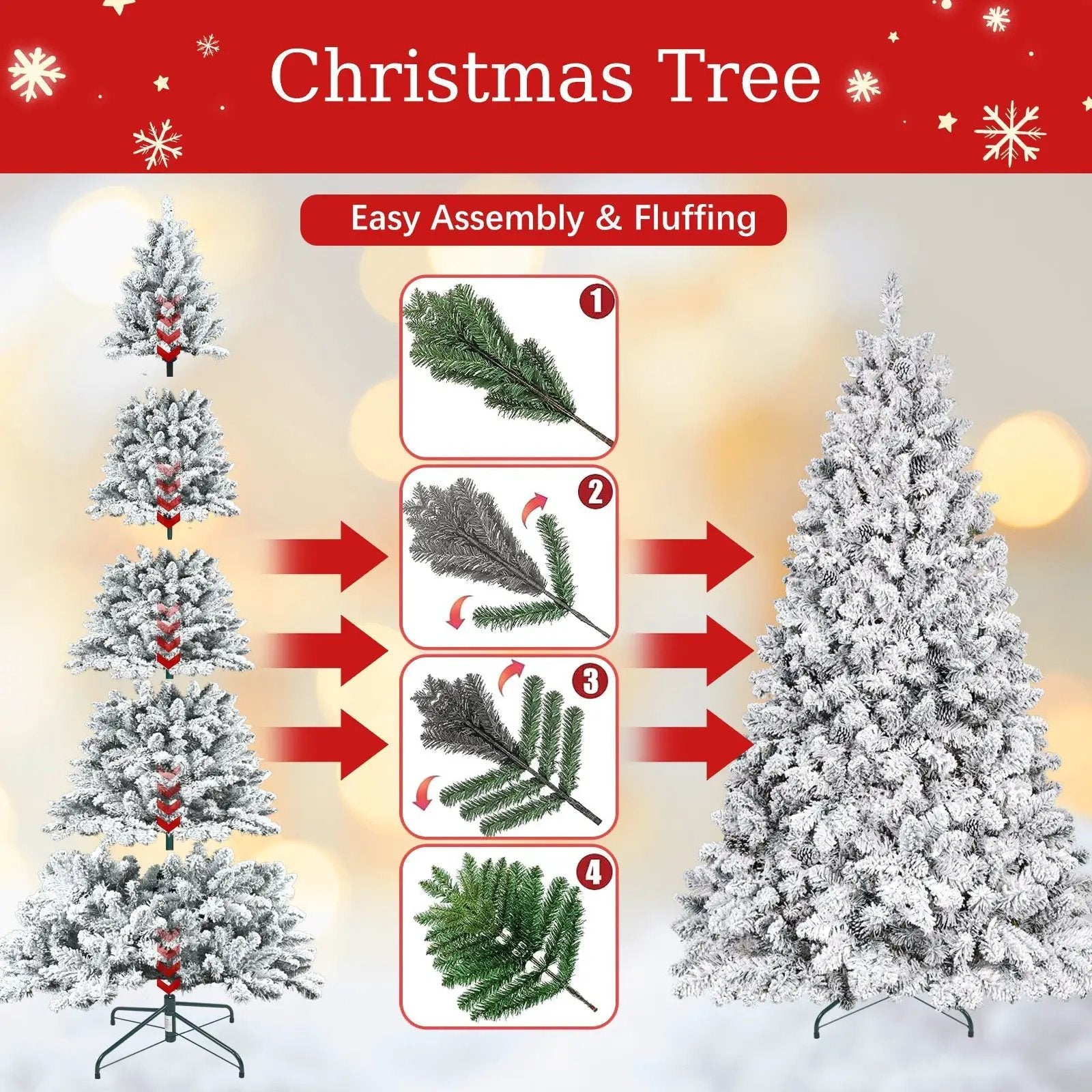 4FT Flocked Christmas Tree with Pine Cones and Snowy PVC Design by HouseOfZazla