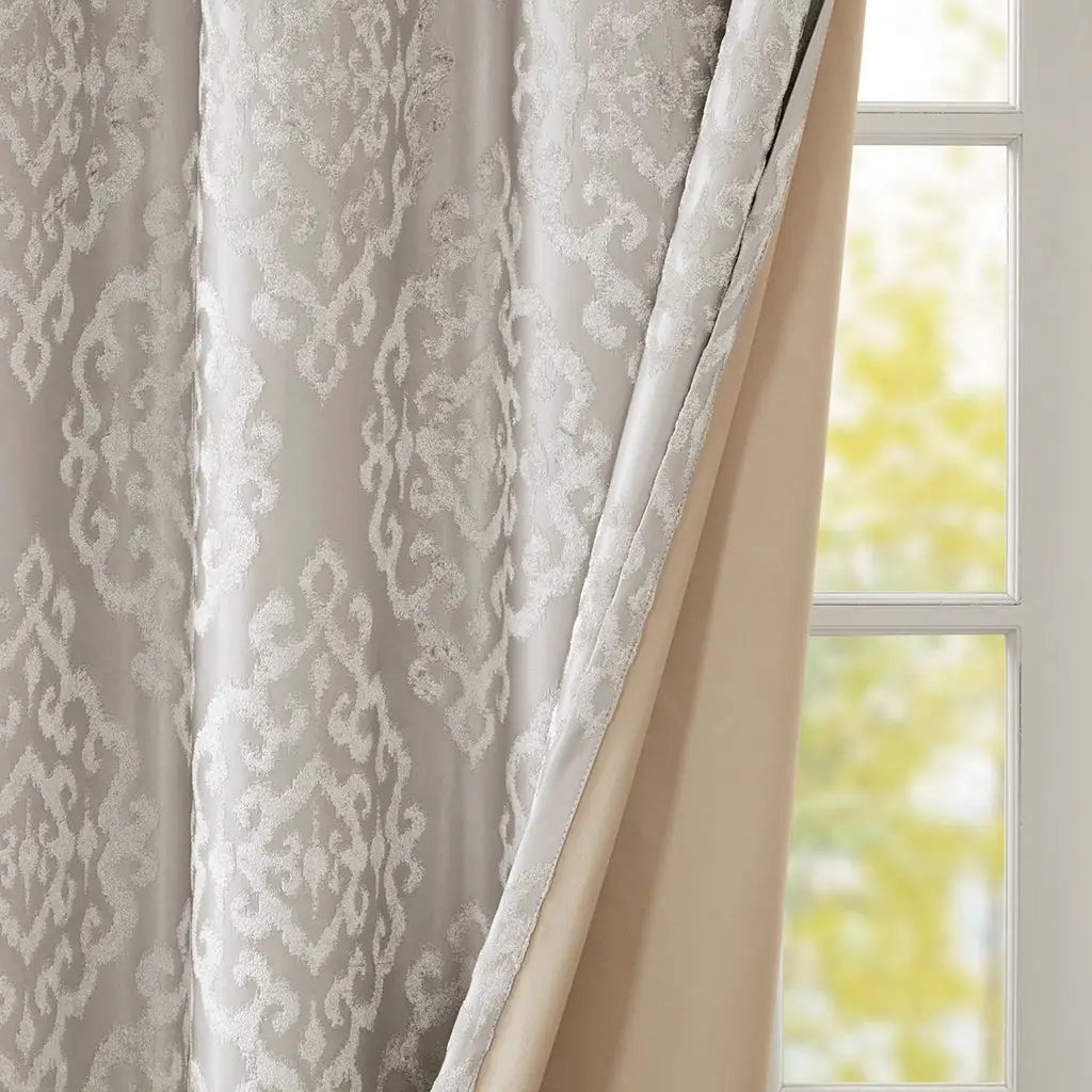 Knitted Jacquard Damask Total Blackout Grommet Top Curtain Panel by HouseOfZazla