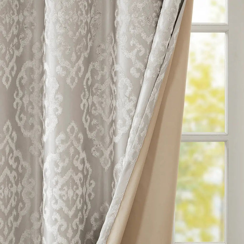 Knitted Jacquard Damask Total Blackout Grommet Top Curtain Panel by HouseOfZazla
