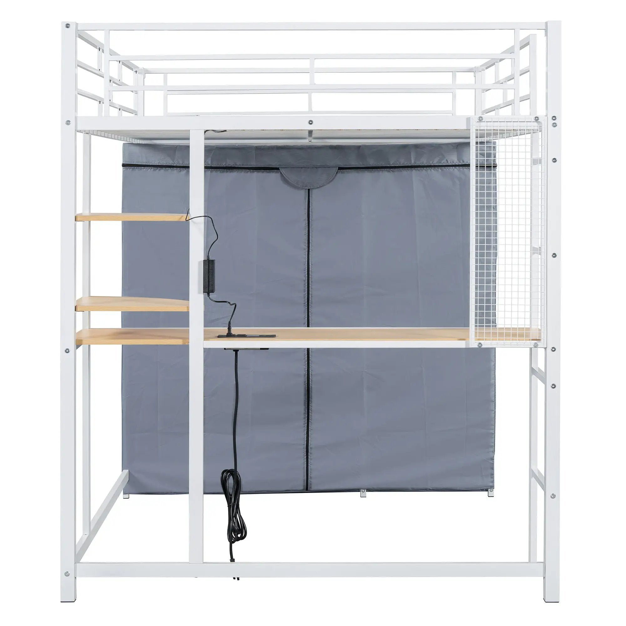 Loft Bed With Desk, Shelves, Power Outlet, LED Light And Wardrobe by HouseOfZazla