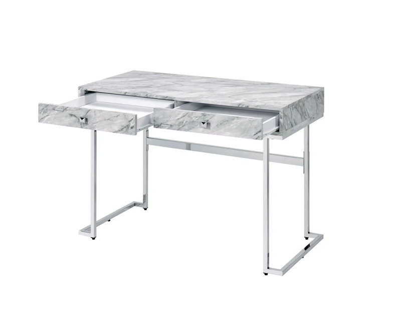 Tigress Printed Faux Marble Top Writing Desk - White by HouseOfZazla