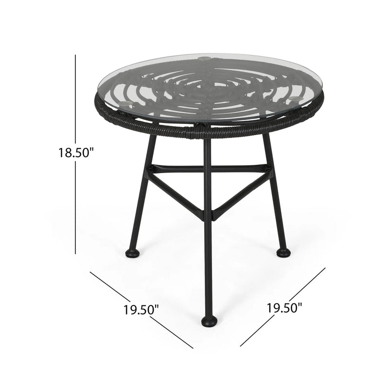Petrichor Outdoor Side Table with Tempered Glass and Steel Frame by HouseOfZazla