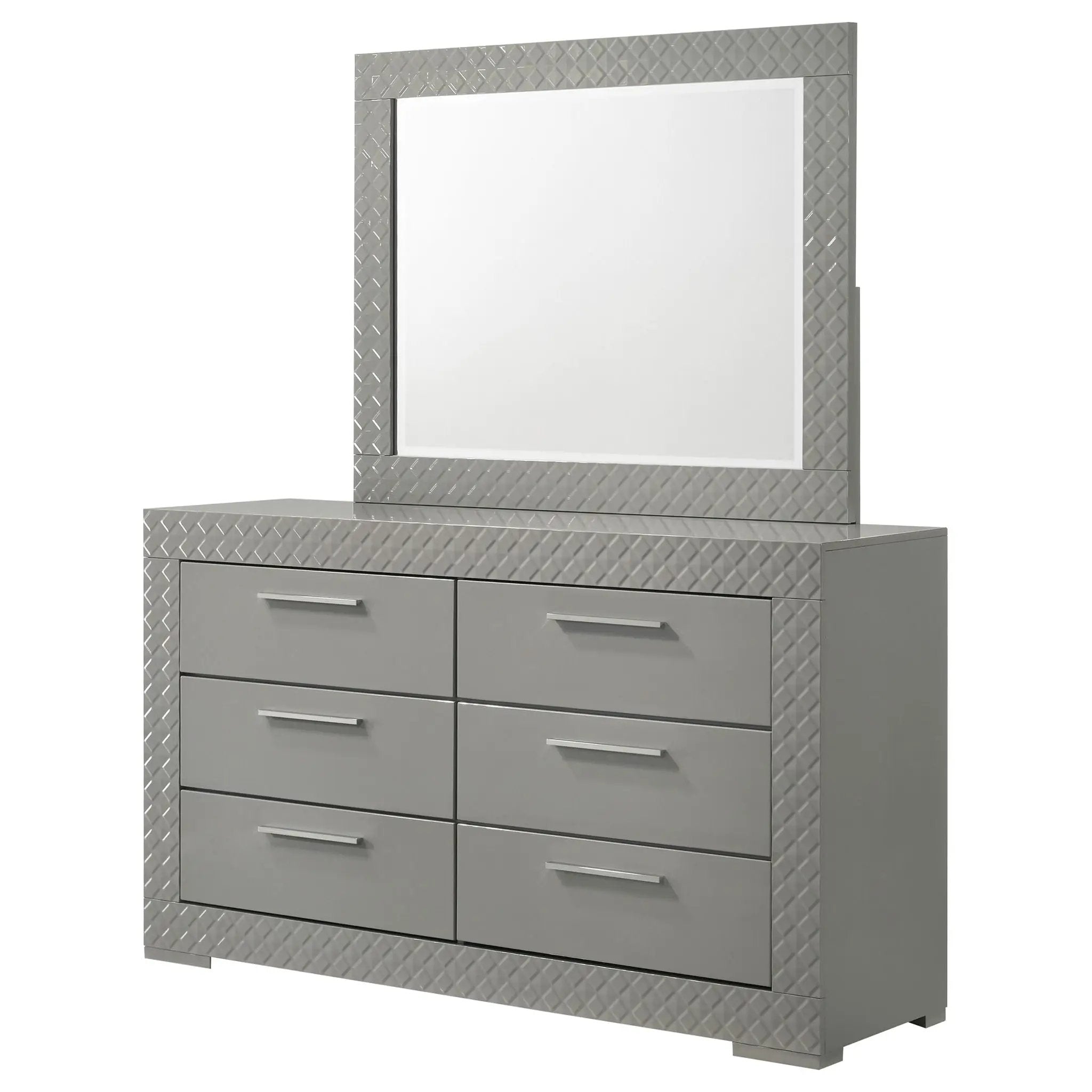 Ives 6-drawer Dresser and Mirror Grey High Gloss by Unique Piece Furniture